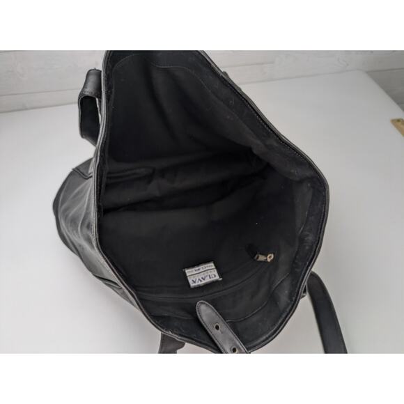 CLAVA AMERICAN Large Black Leather Travel Tote Shoulder Bag 14"x14"x7" - Picture 7 of 8